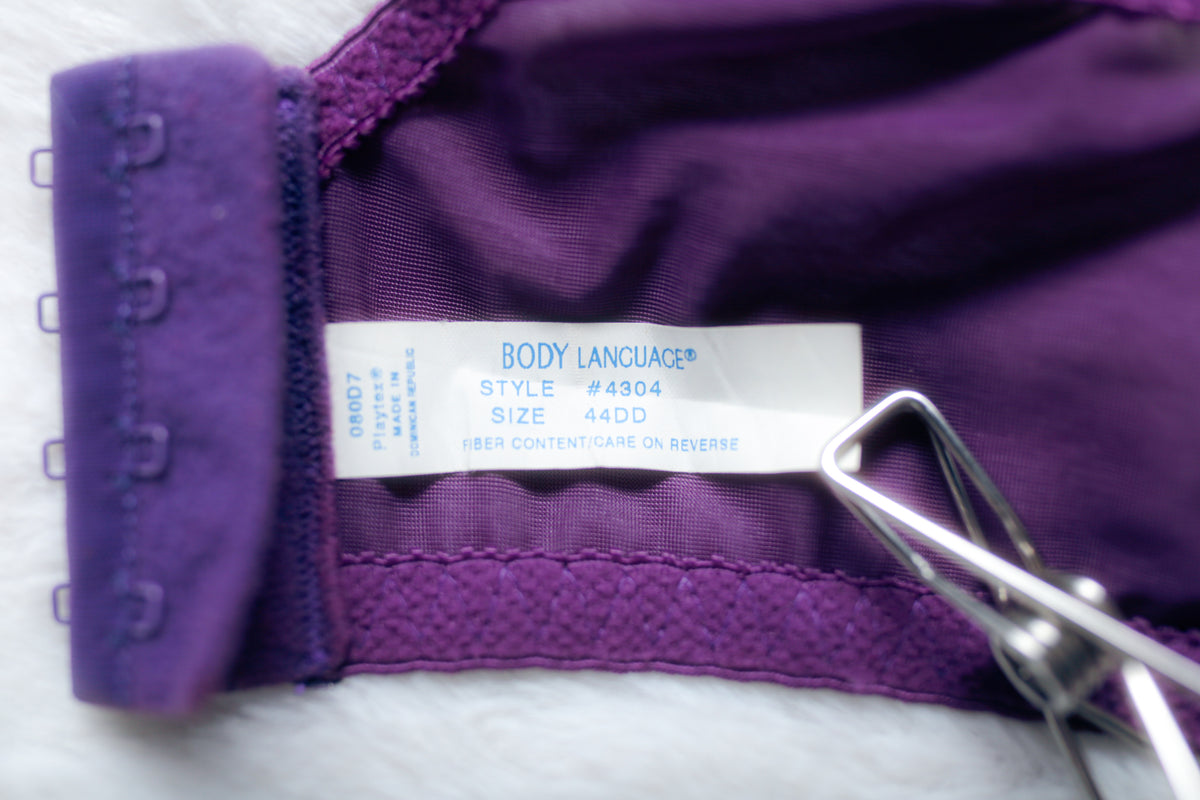 Playtex Body Language 4304 Vintage Unlined Satin Underwire Full Coverage Bra Purple 44DD NEW