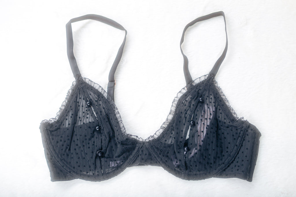 Savage X Fenty 34D Unlined Lace Open-cup Peek-a-boo Black Lace Sexy Bra