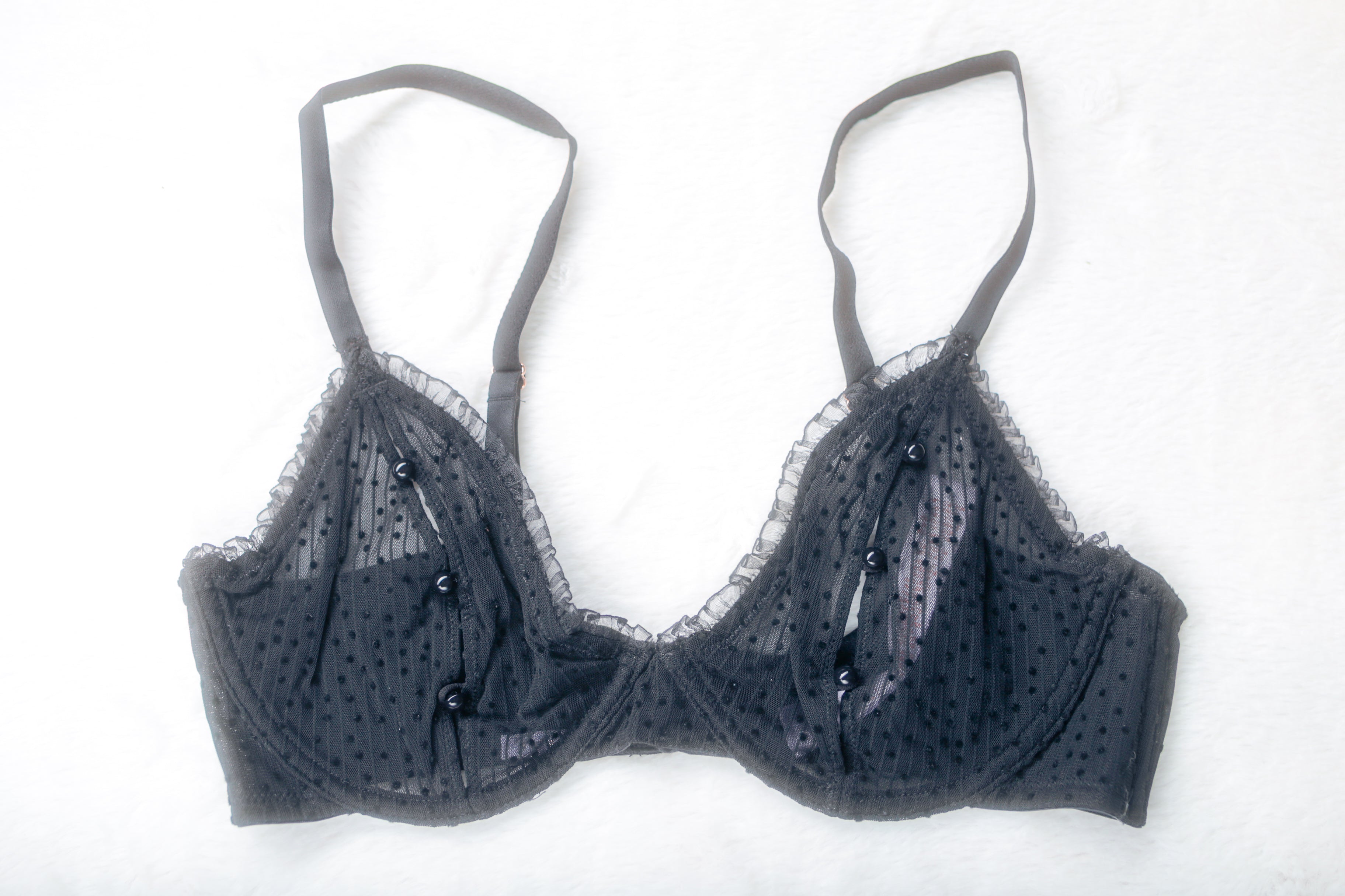 Savage X Fenty 34D Unlined Lace Open-cup Peek-a-boo Black Lace Sexy Bra