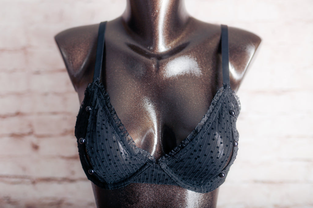 Savage X Fenty 34D Unlined Lace Open-cup Peek-a-boo Black Lace Sexy Bra