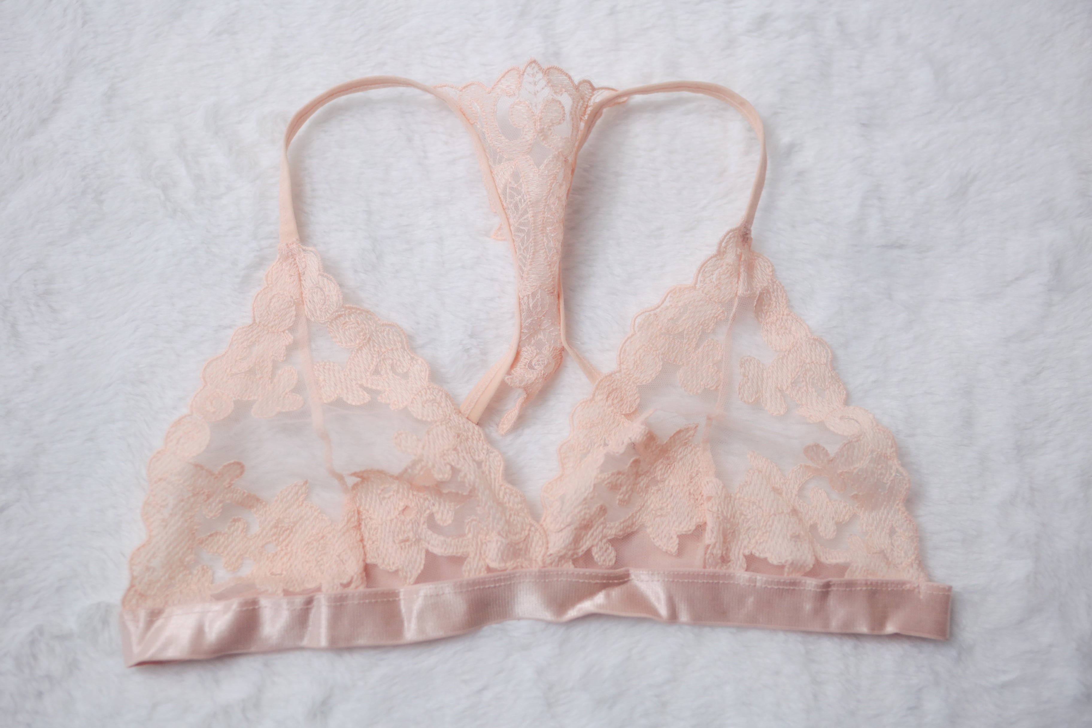 Pink Sheer Lace Sexy Racerback Bralette: Medium