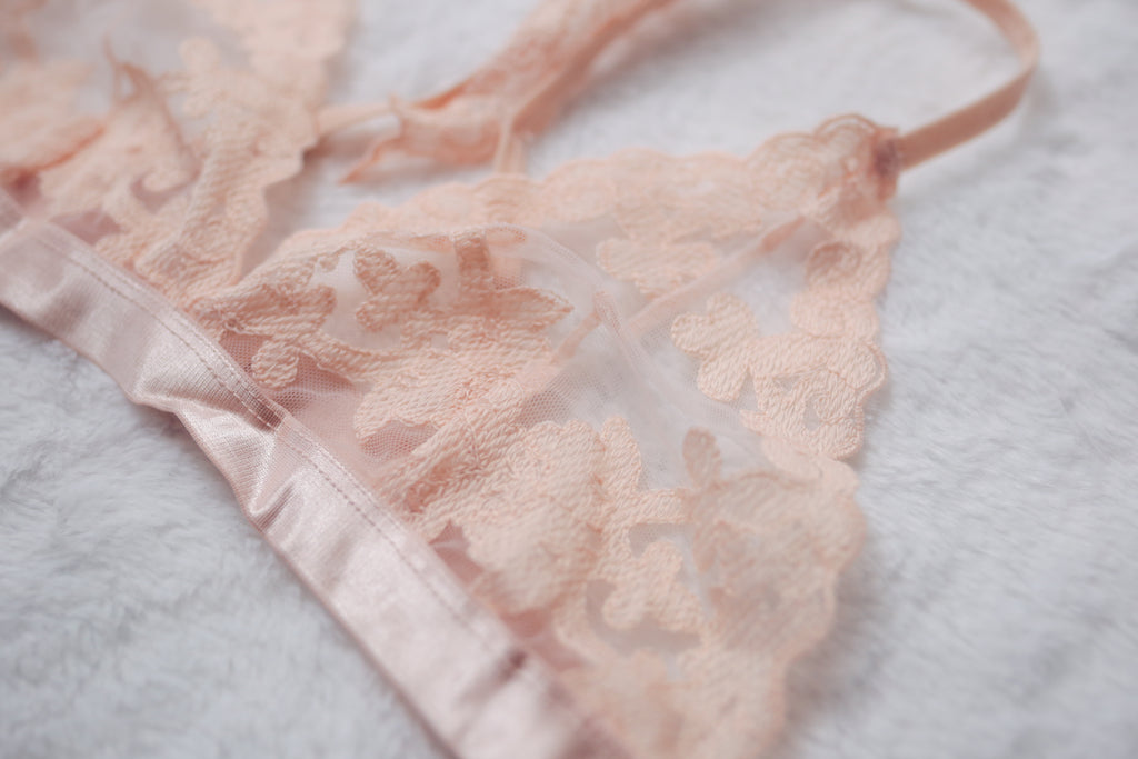 Pink Sheer Lace Sexy Racerback Bralette: Medium