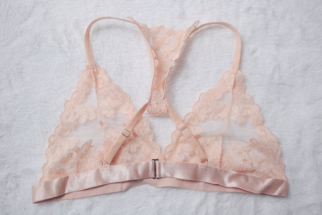 Pink Sheer Lace Sexy Racerback Bralette: Medium