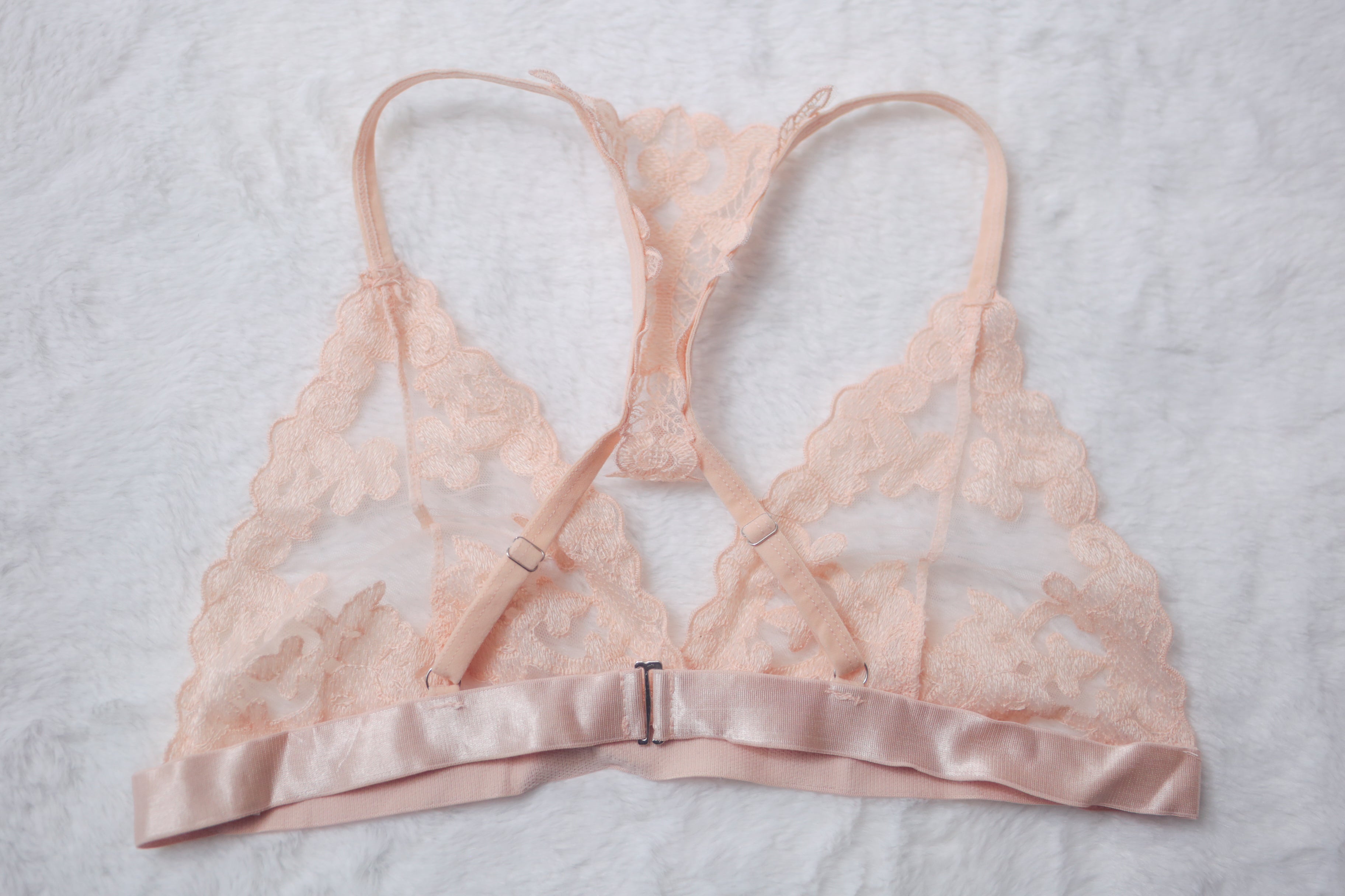 Pink Sheer Lace Sexy Racerback Bralette: Medium