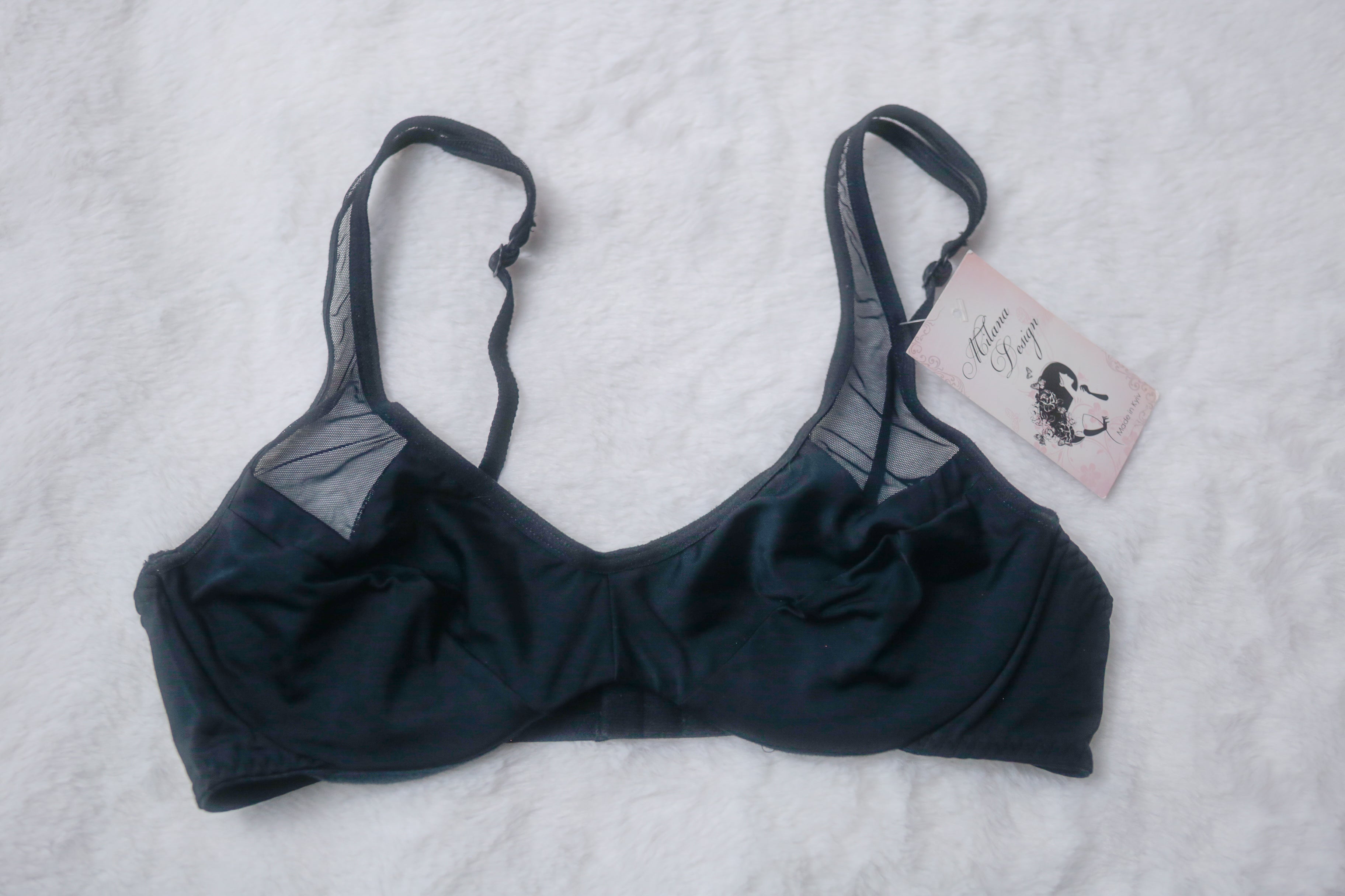 Milana Design 32B Handmade Lightly Lined Underwire Bra Black Satin