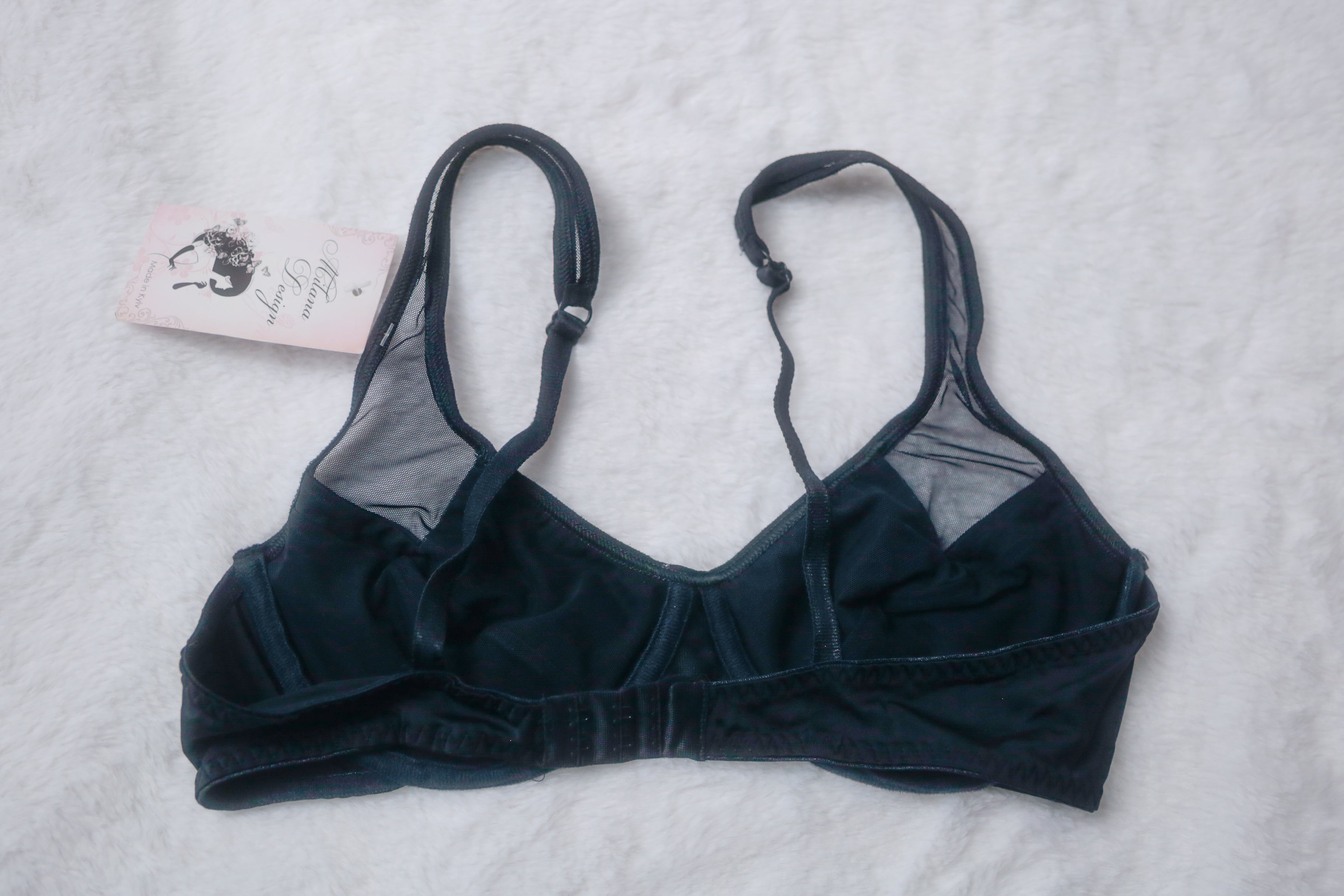 Milana Design 32B Handmade Lightly Lined Underwire Bra Black Satin