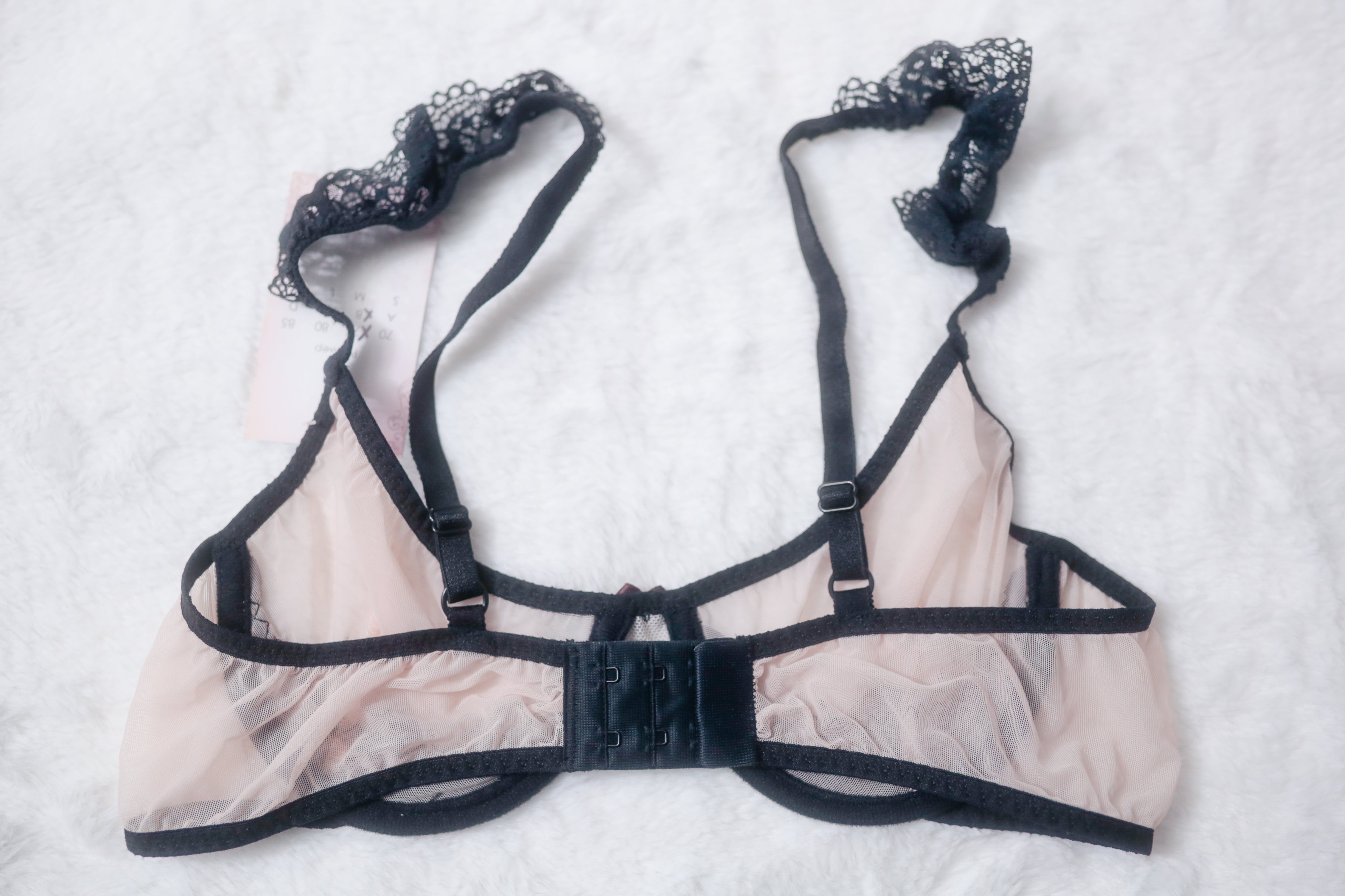 Milana Design 32B Handmade Unlined Underwire Bra Pink and Black Lace Mesh