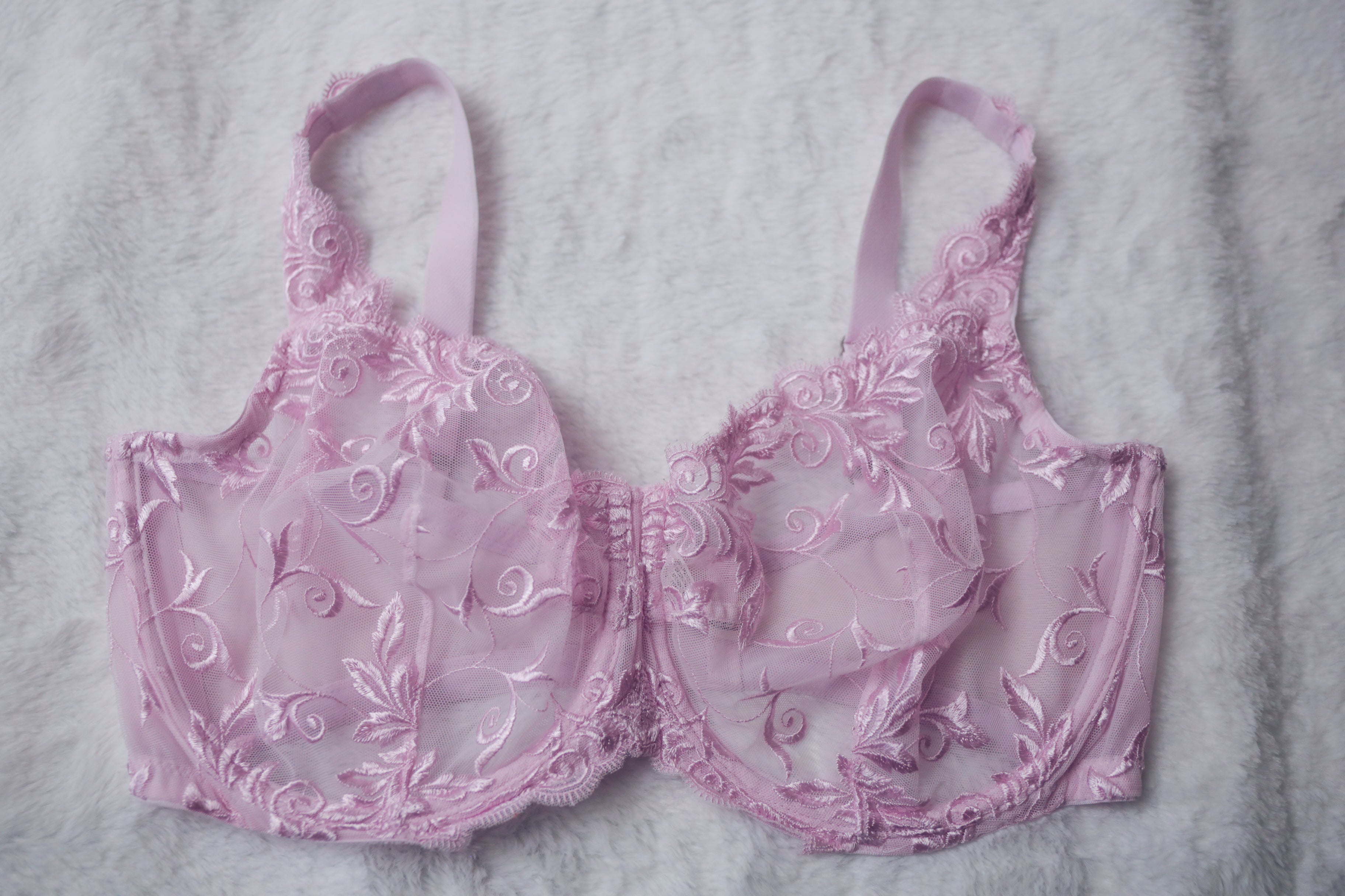 Soma 38G Sensuous Lace Unlined Underwire Bra Pink Sheer Floral