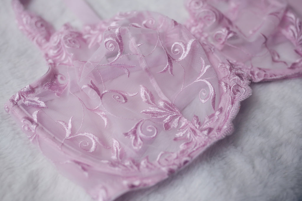 Soma 38G Sensuous Lace Unlined Underwire Bra Pink Sheer Floral