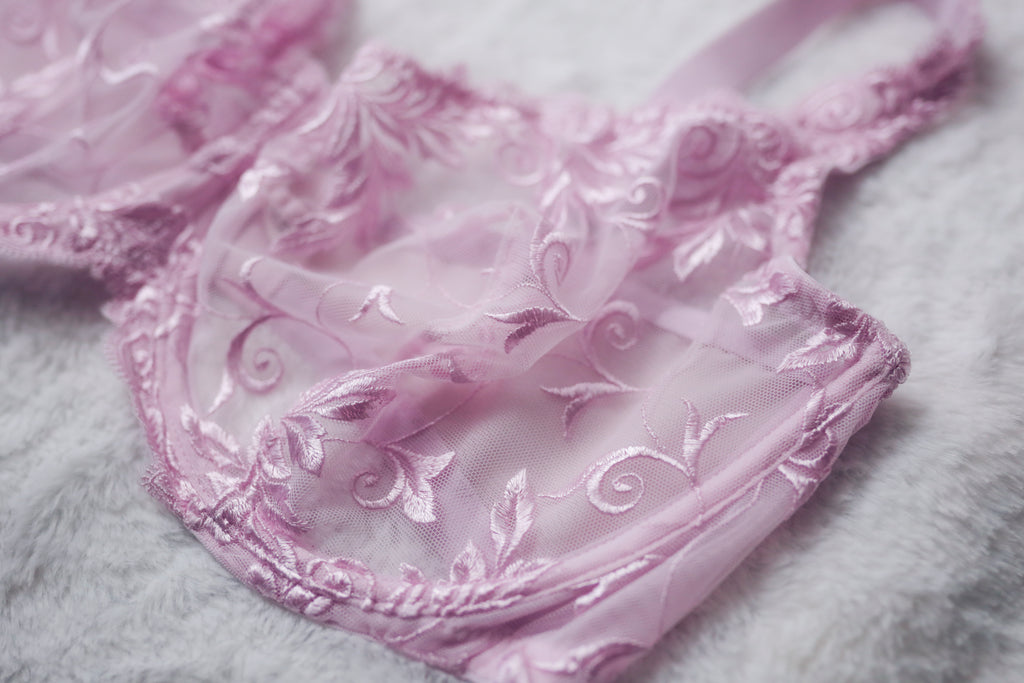 Soma 38G Sensuous Lace Unlined Underwire Bra Pink Sheer Floral