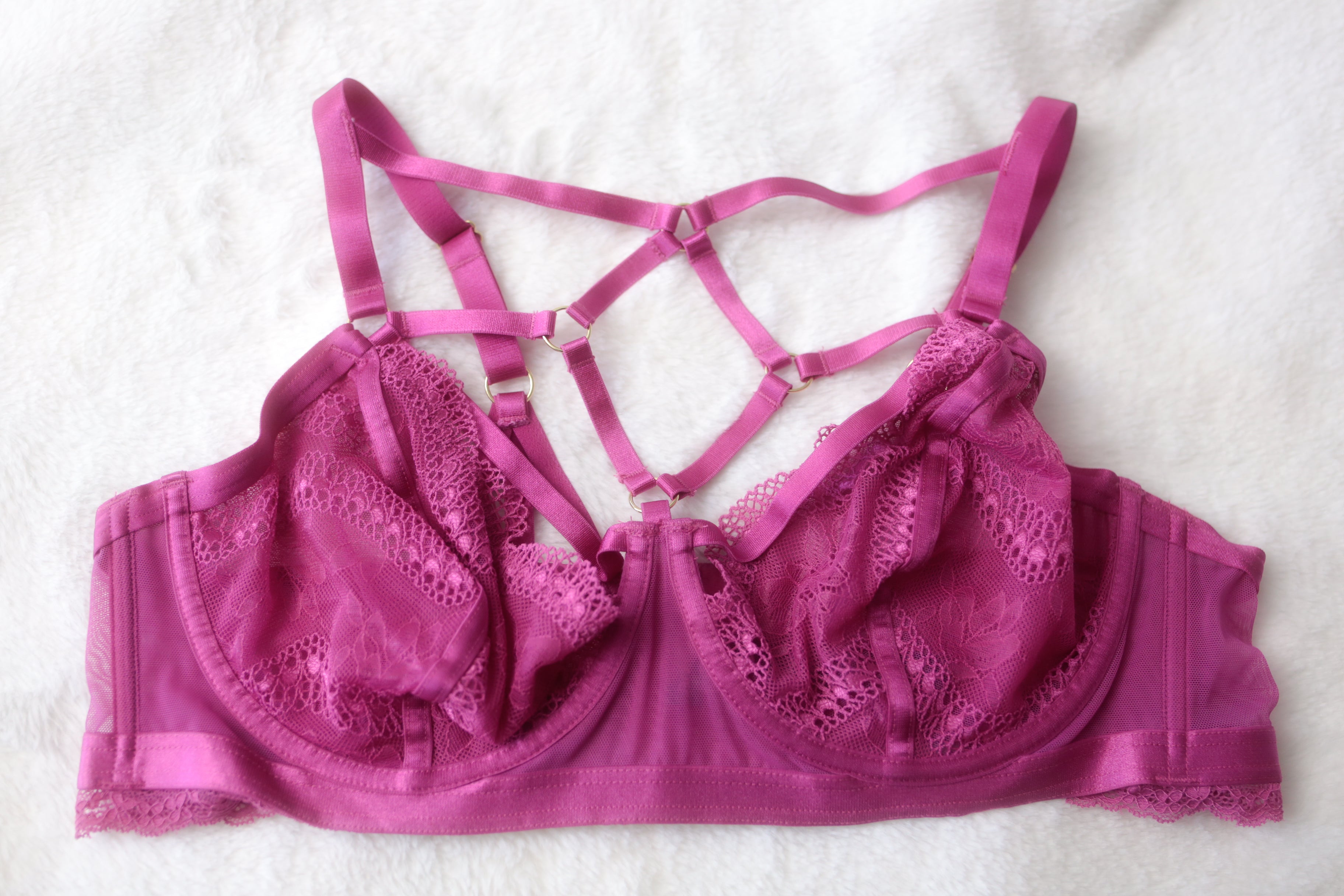 Torrid Curve 1 Strappy Cage Bra Pink Sheer Lace 1X 14-16