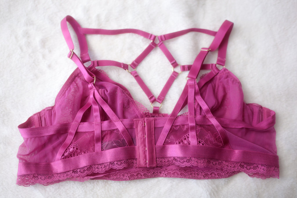 Torrid Curve 1 Strappy Cage Bra Pink Sheer Lace 1X 14-16