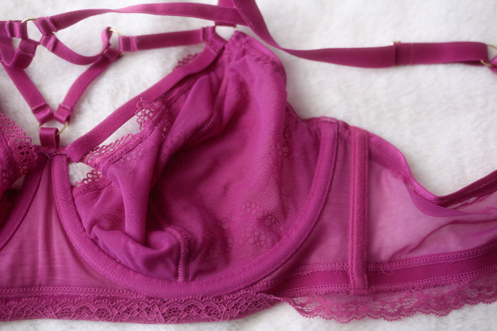 Torrid Curve 1 Strappy Cage Bra Pink Sheer Lace 1X 14-16