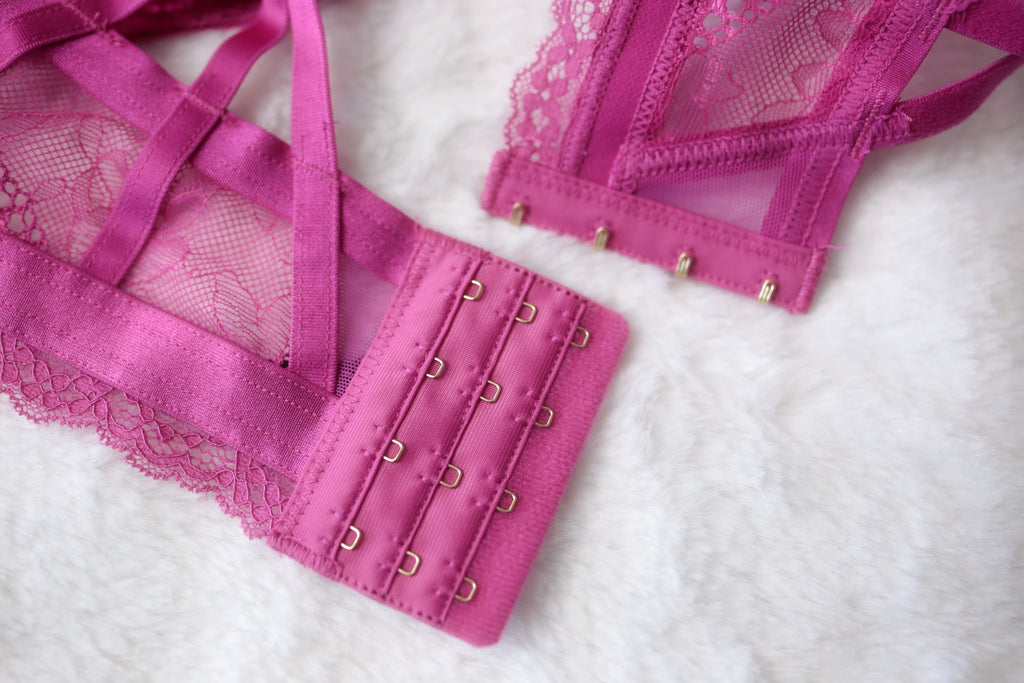 Torrid Curve 1 Strappy Cage Bra Pink Sheer Lace 1X 14-16