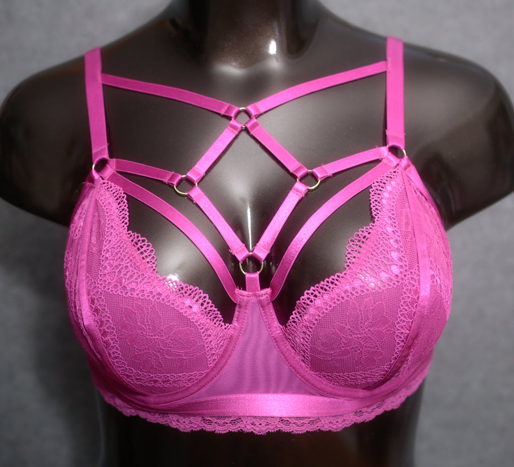 Torrid Curve 1 Strappy Cage Bra Pink Sheer Lace 1X 14-16