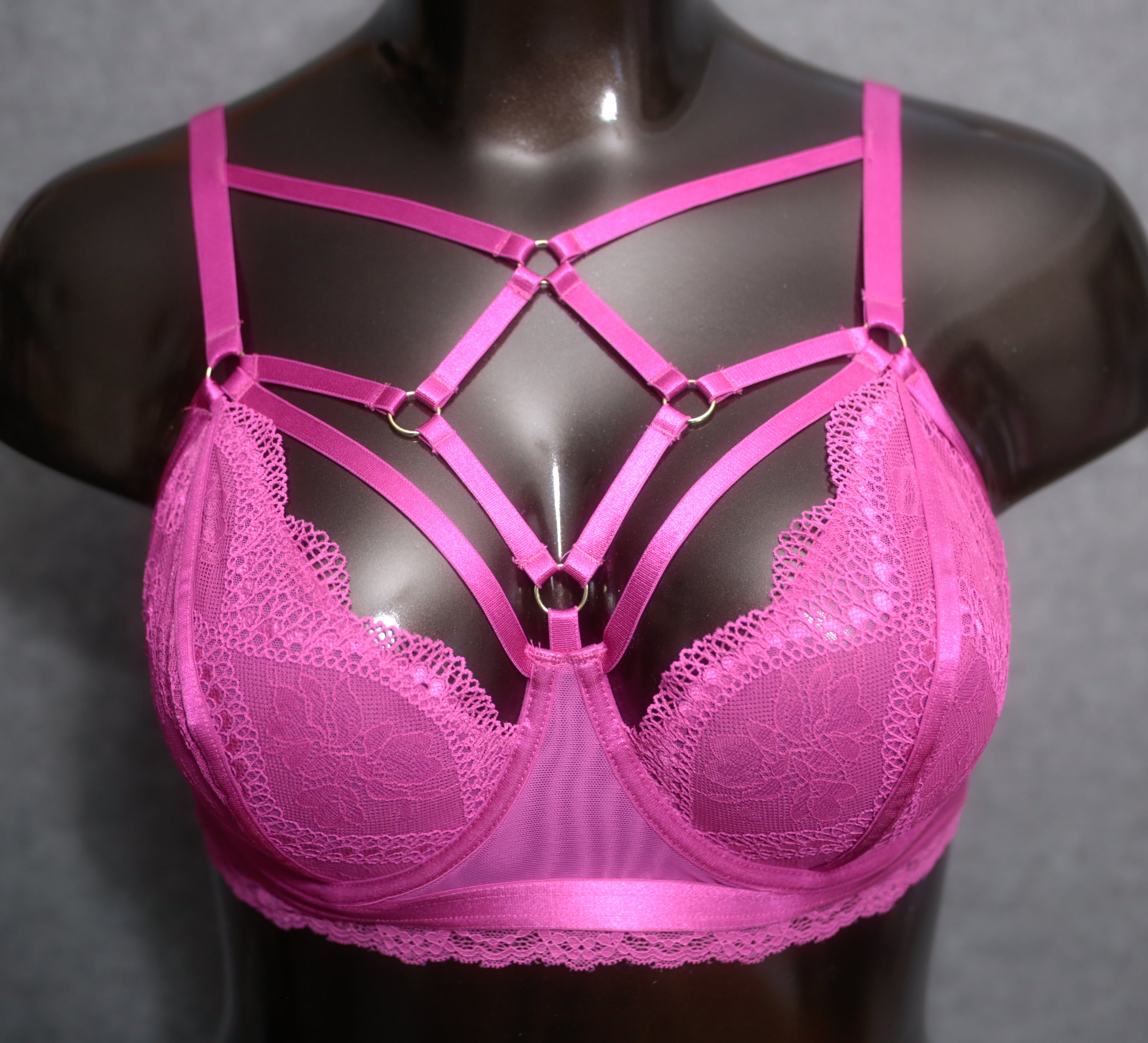 Torrid Curve 1 Strappy Cage Bra Pink Sheer Lace 1X 14-16