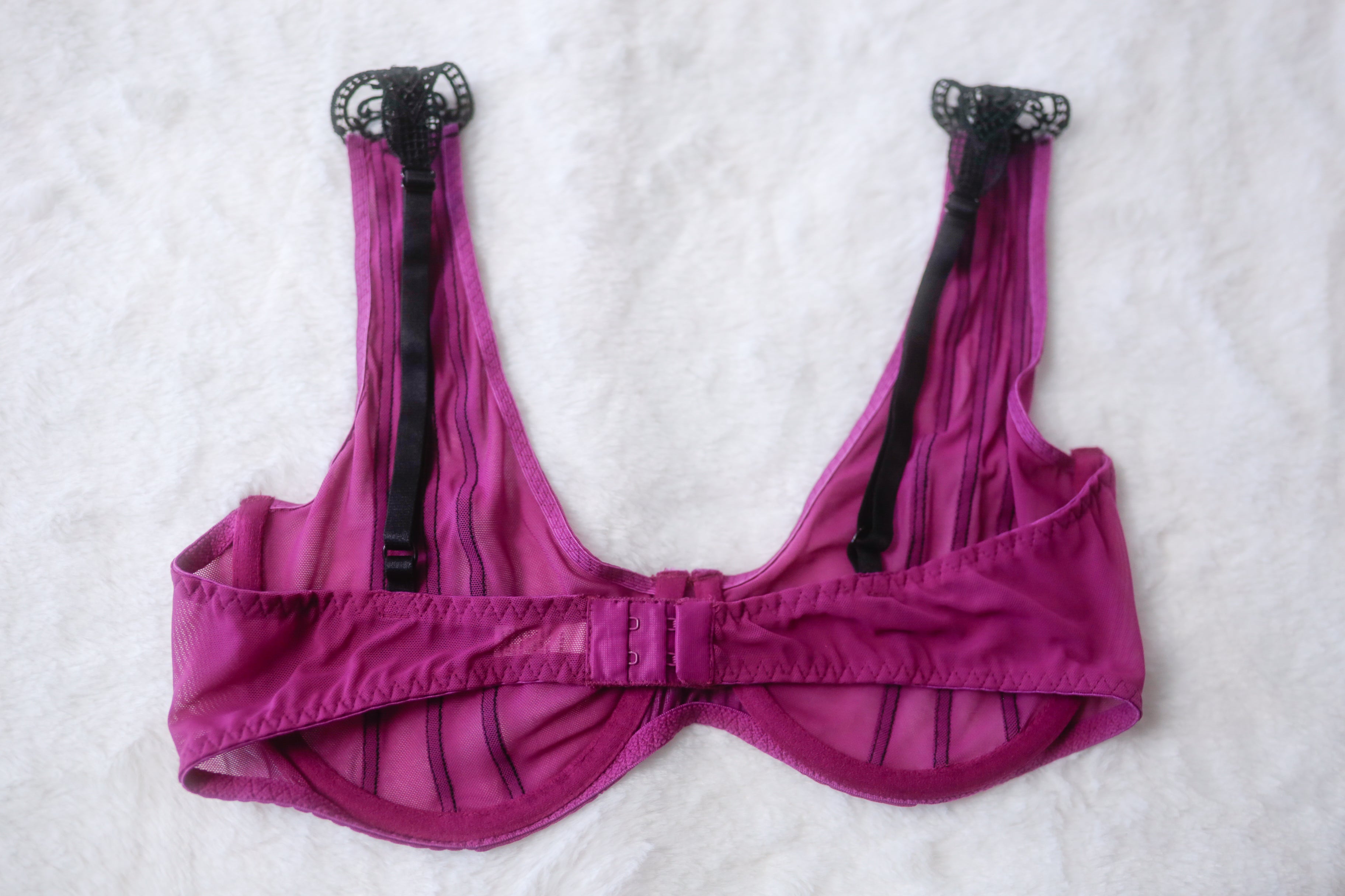 Frederick's of Hollywood Sheer Mesh Bra XL Purple and Black