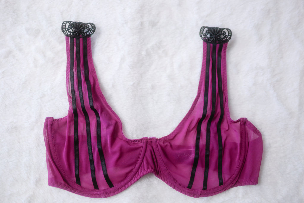 Frederick's of Hollywood Sheer Mesh Bra XL Purple and Black