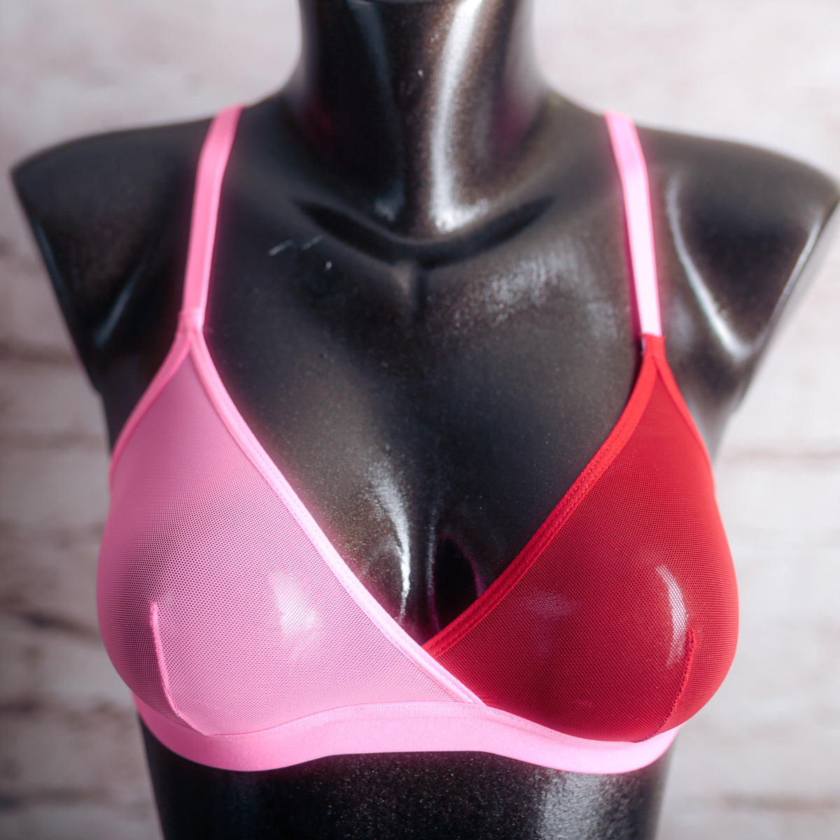 Colsie Unlined Sheer Mesh Stretch Wireless Bralette Bra Pink Red XS