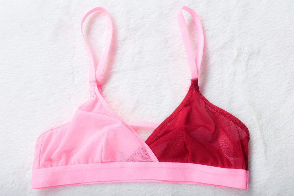 Colsie Unlined Sheer Mesh Stretch Wireless Bralette Bra Pink Red XS