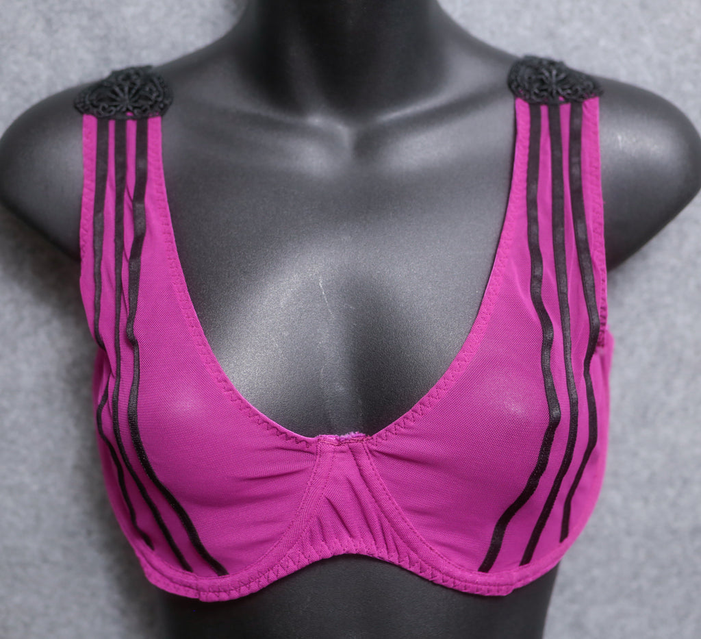 Frederick's of Hollywood Sheer Mesh Bra XL Purple and Black