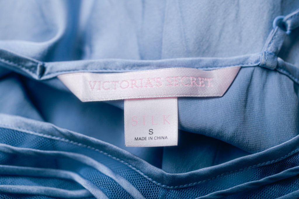 Victoria's Secret 100% Silk Vintage Y2K Chemise Lingerie Blue Small