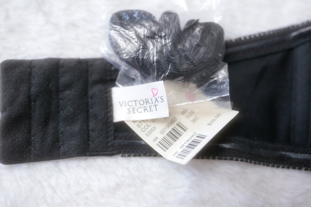 Victoria's Secret 36C Vintage Strapless Convertible Demi Push-up Bra Black Satin