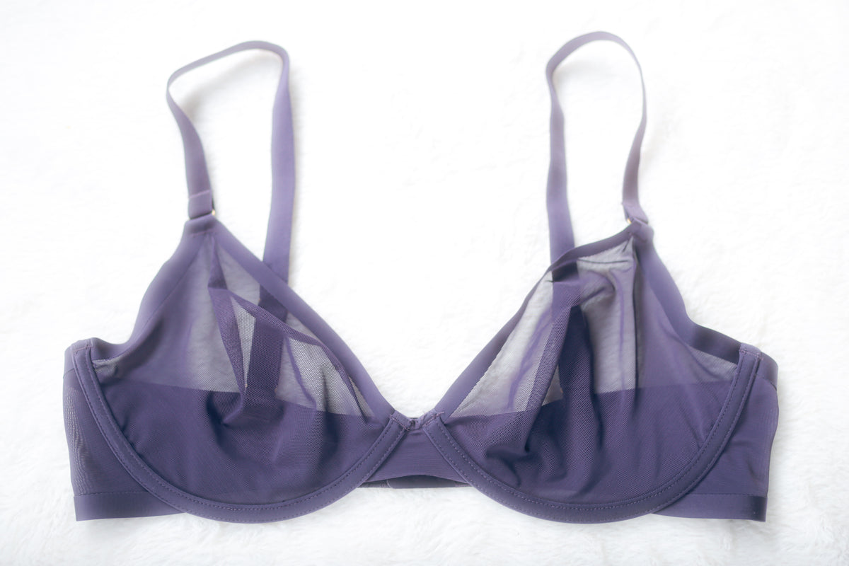 CUUP The Plunge Unlined Sheer Mesh Bra Purple 36D