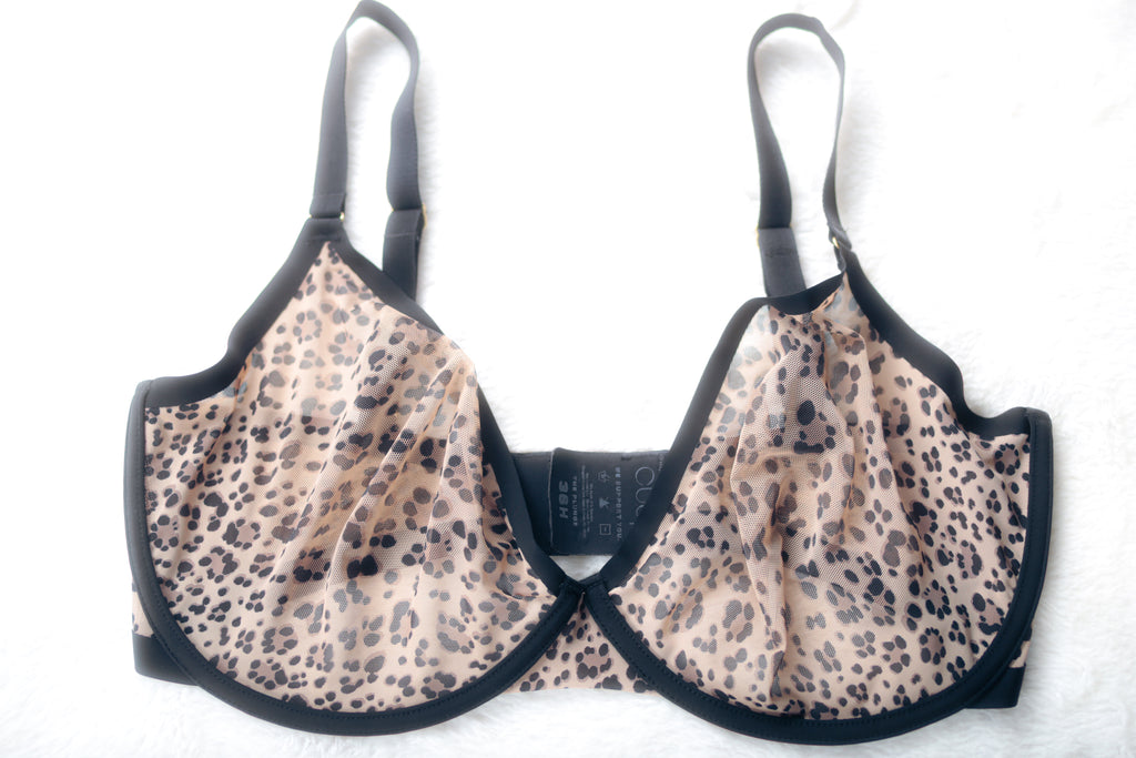 CUUP The Plunge Unlined Sheer Mesh Bra Cheetah 36H