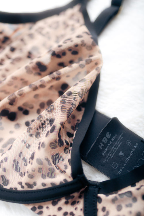 CUUP The Plunge Unlined Sheer Mesh Bra Cheetah 36H