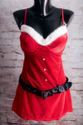Christmas Claus Red Velvet Fur Chemise Lingerie Medium