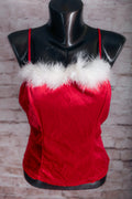 Vintage Christmas Claus Red Velvet Marabou Cami Chemise Lingerie Large