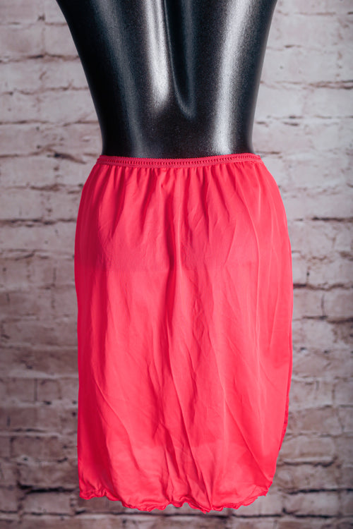 Vintage Retro Glam Burlesque Embroidered Satin Half Slip Average Large Red