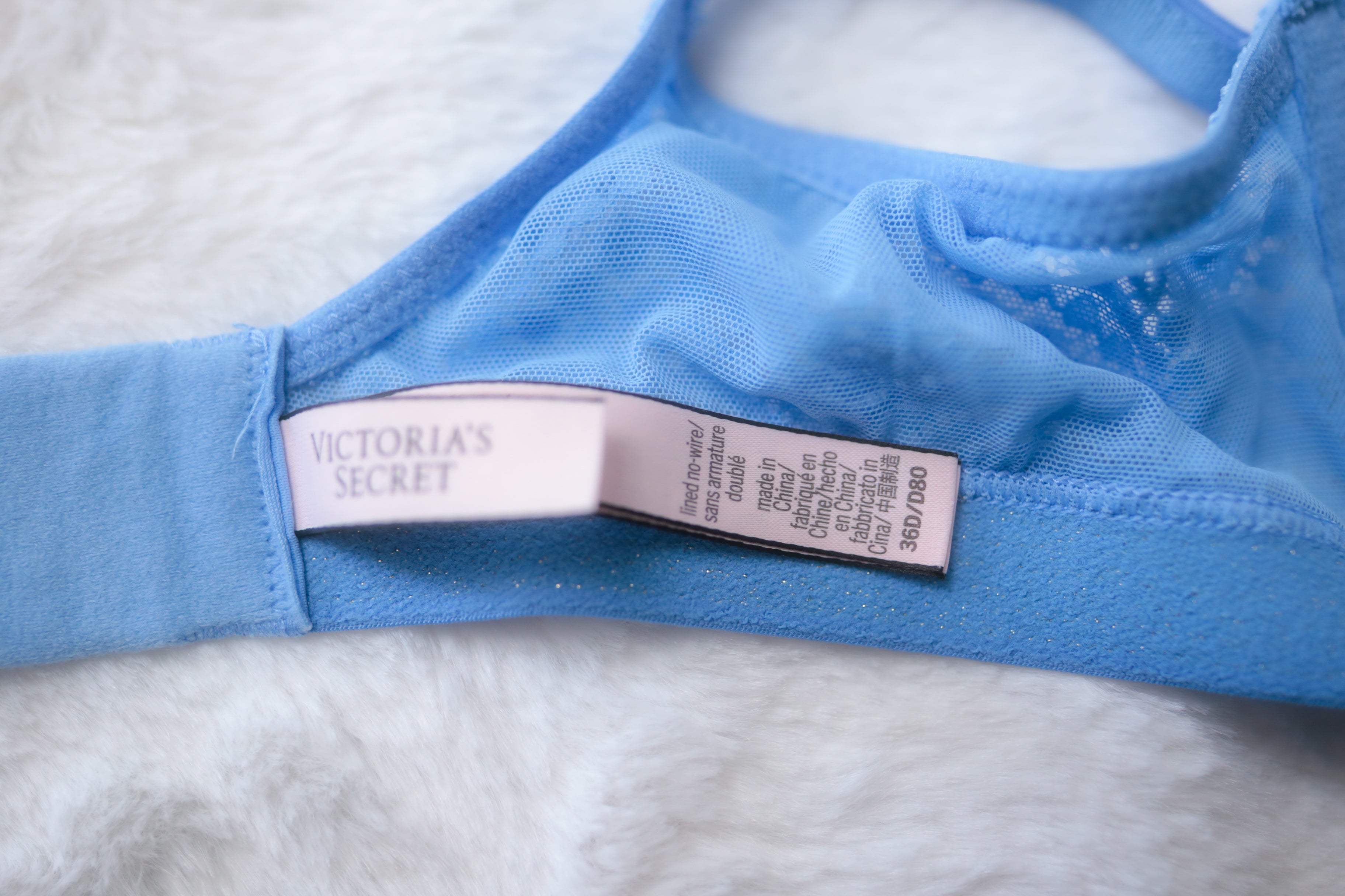 Victoria's Secret 36D Lined No-wire Wireless Bra Blue Lace