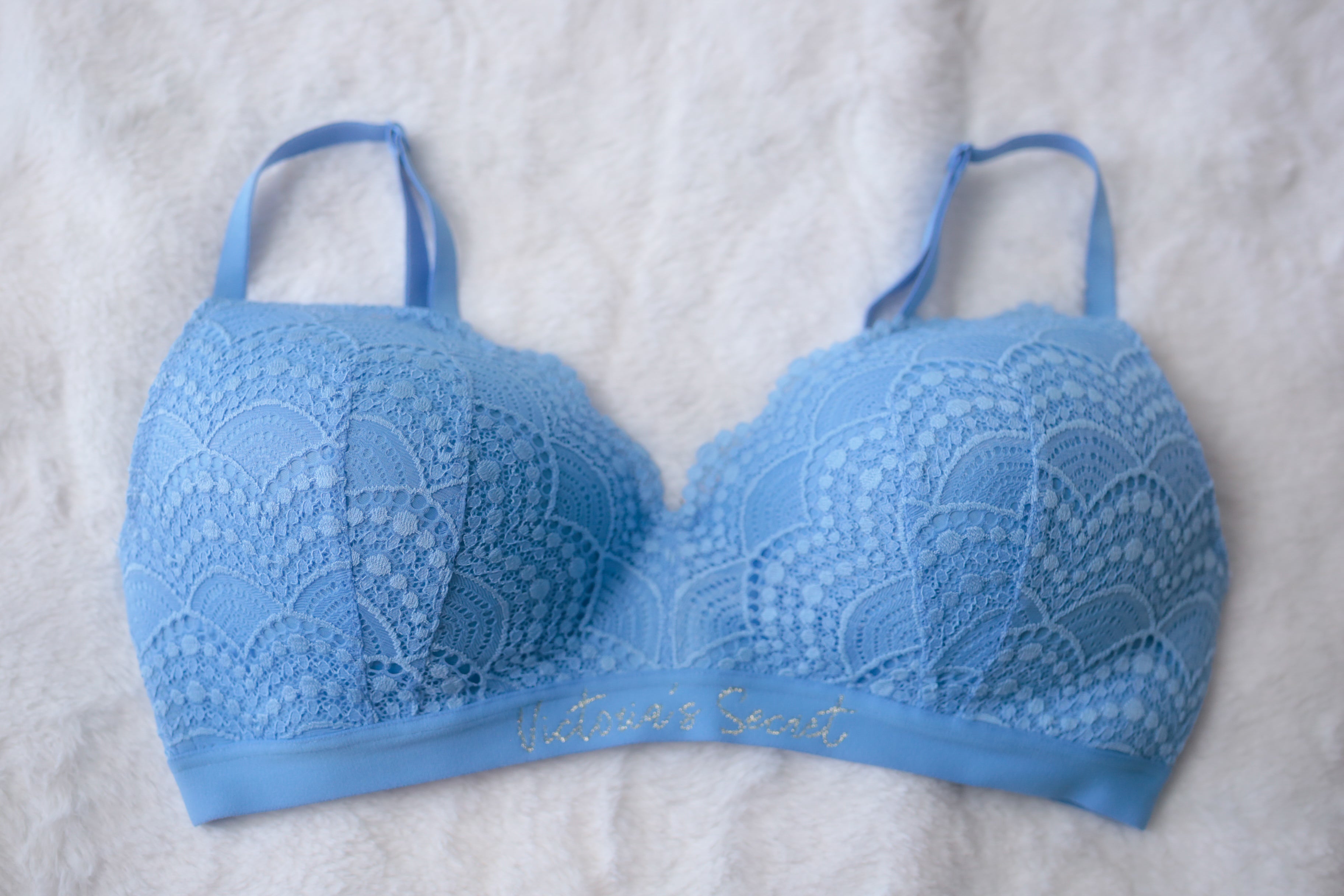 Victoria's Secret 36D Lined No-wire Wireless Bra Blue Lace