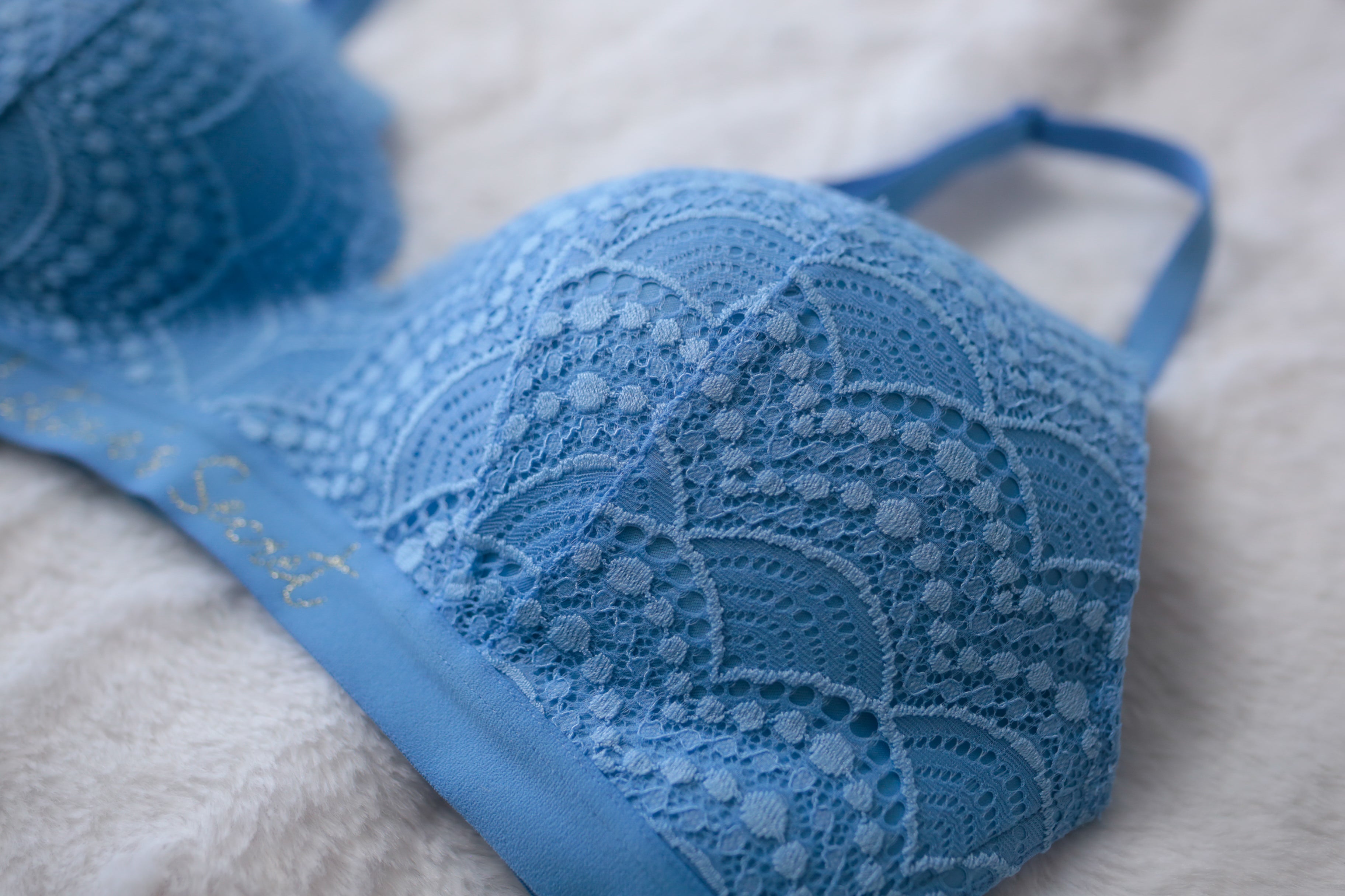 Victoria's Secret 36D Lined No-wire Wireless Bra Blue Lace
