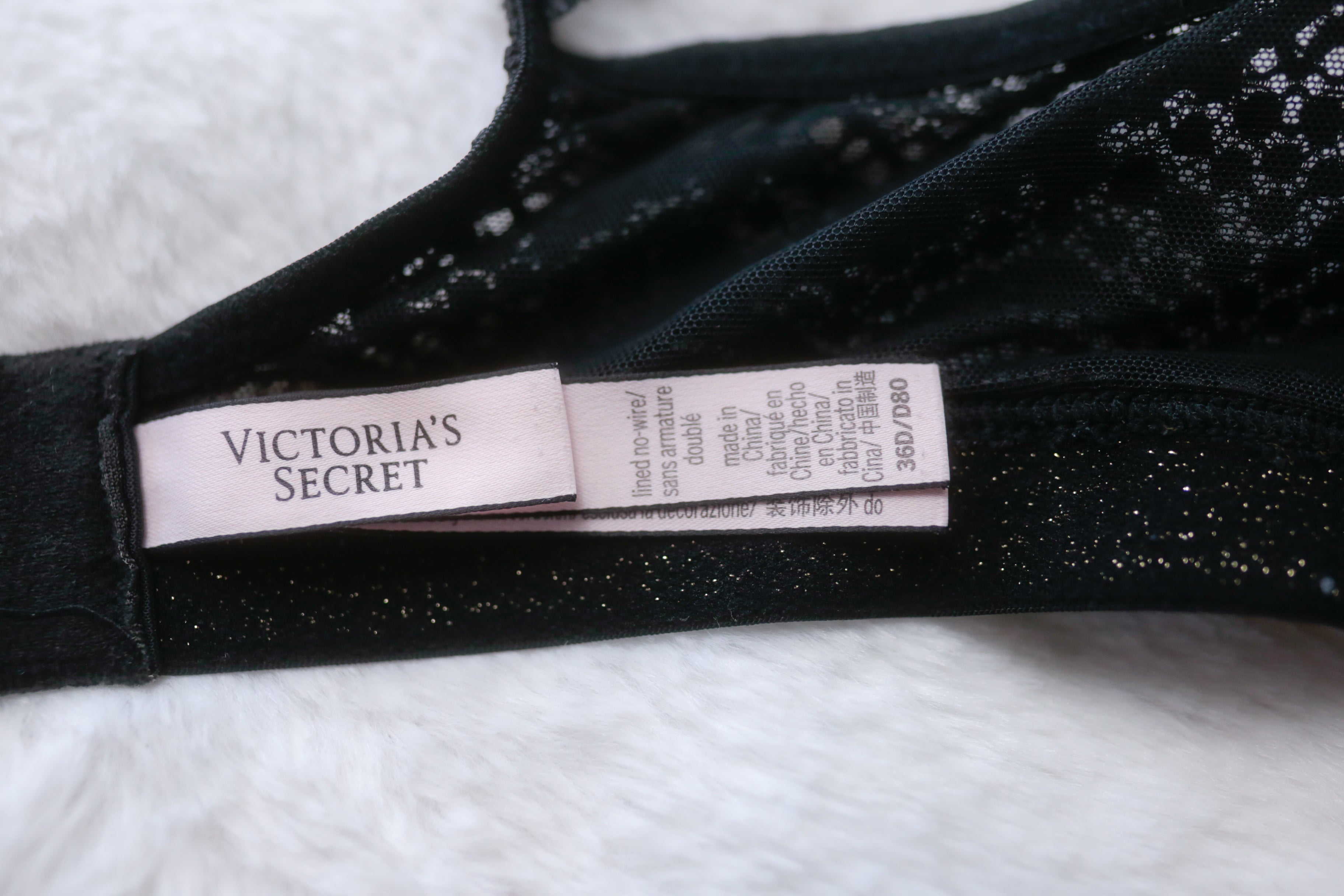 Victoria's Secret 36D Lined No-wire Wireless Bra Black Lace