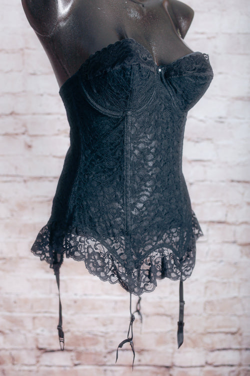 Goddess Vintage Boned Corset Bustier Garter Suspender Black 34B