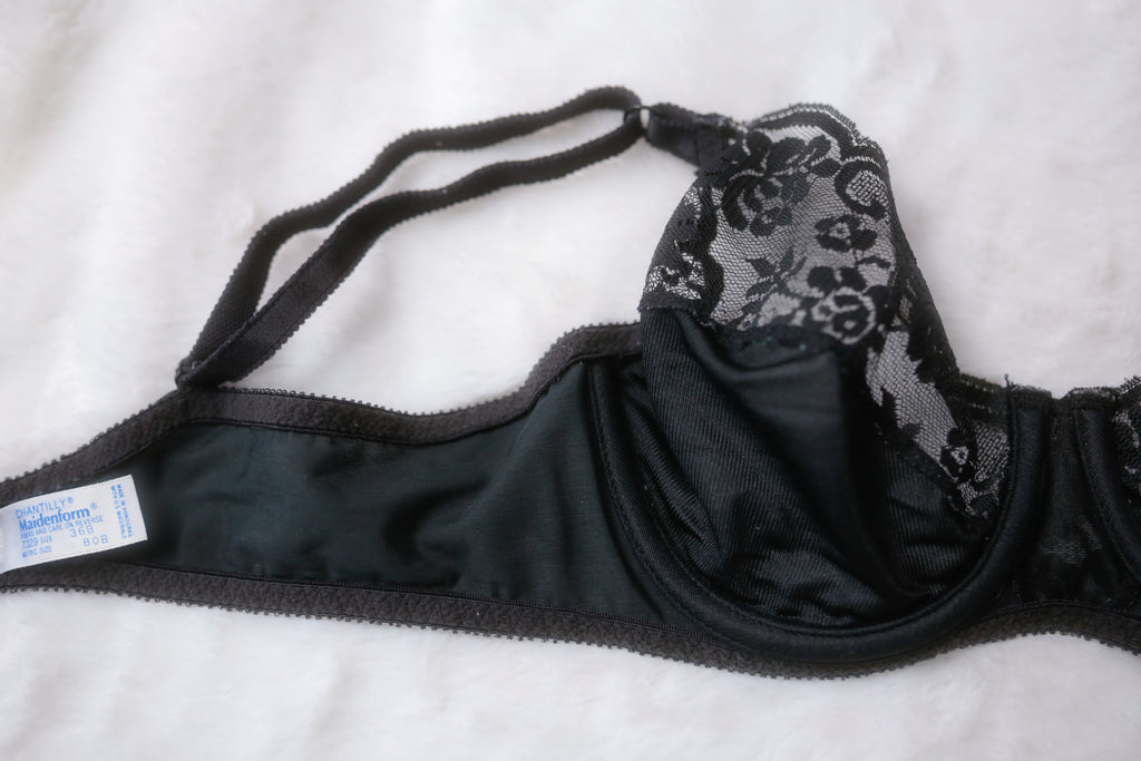 Chantilly Maidenform Vintage 36B Sheer Underwire Bra Black Lace