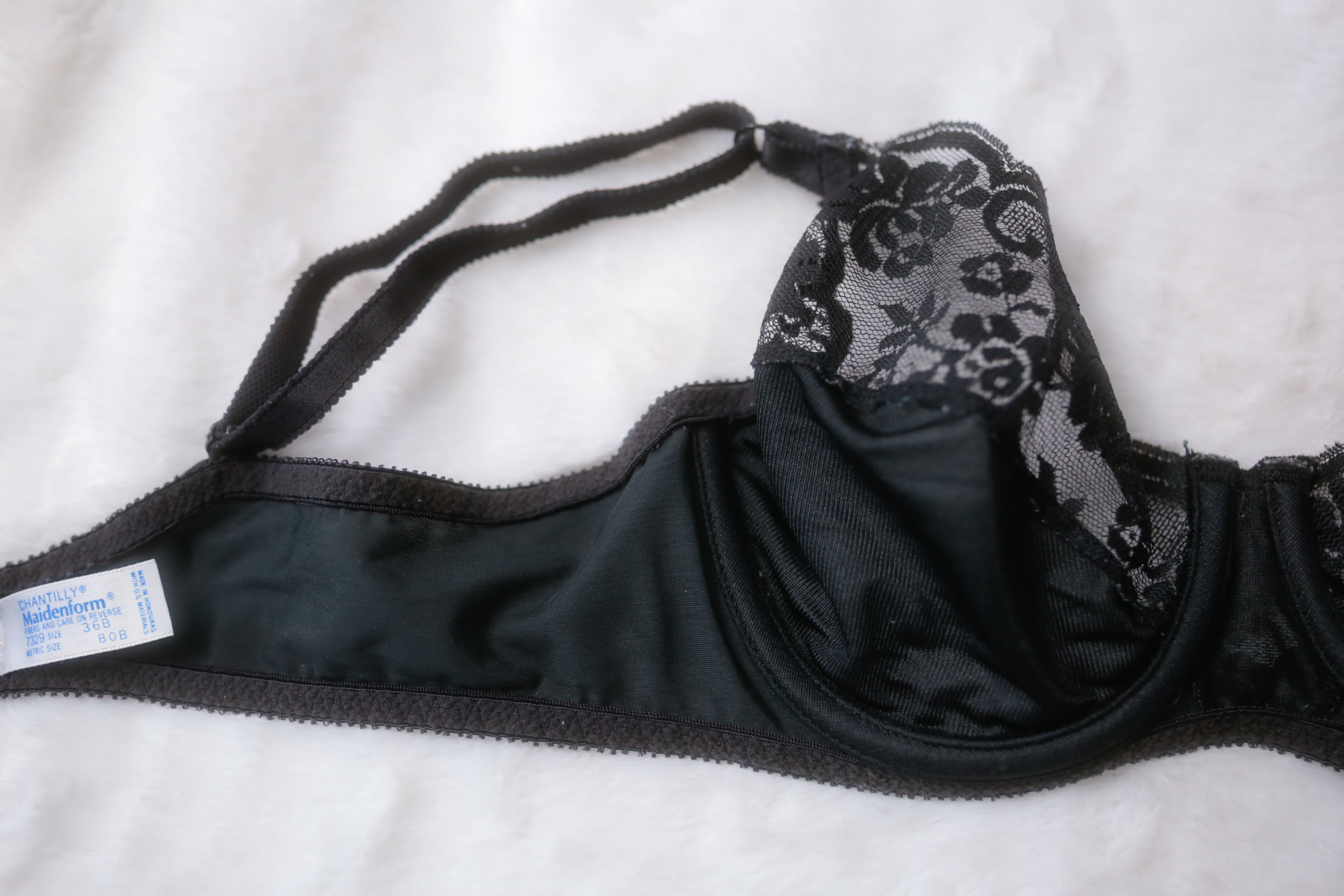 Chantilly Maidenform Vintage 36B Sheer Underwire Bra Black Lace