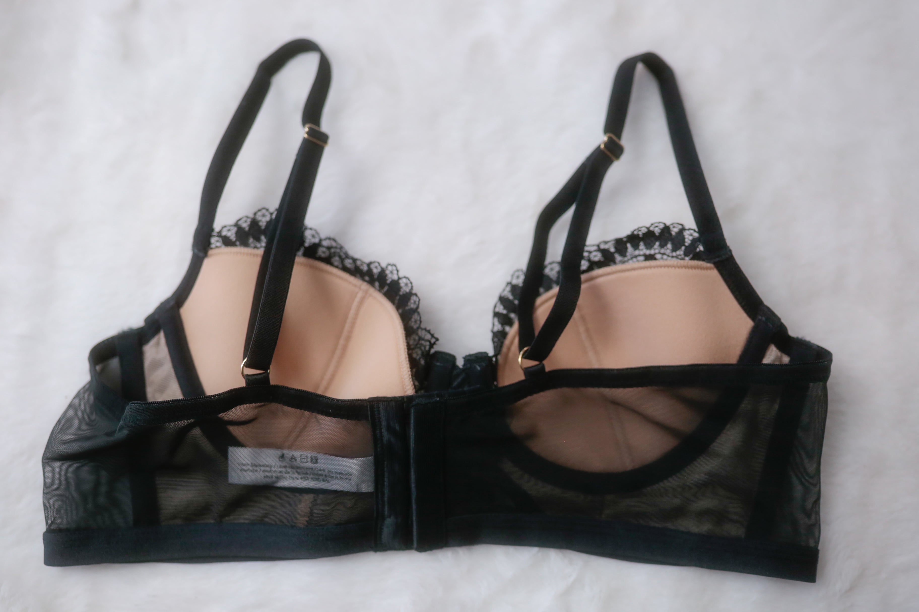 Adore Me 36A Longline Balconette Strappy Underwire Bra Black and Beige