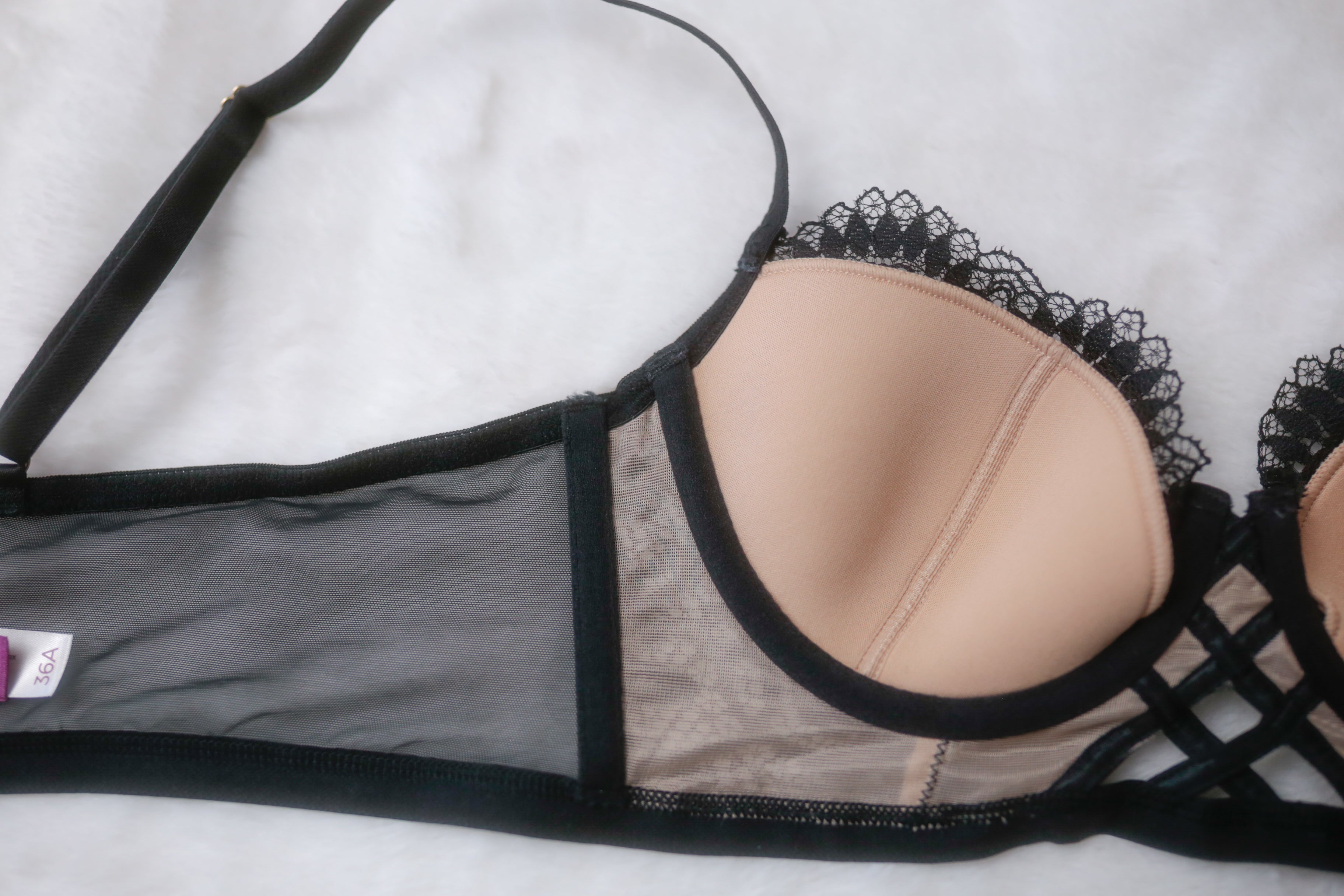 Adore Me 36A Longline Balconette Strappy Underwire Bra Black and Beige