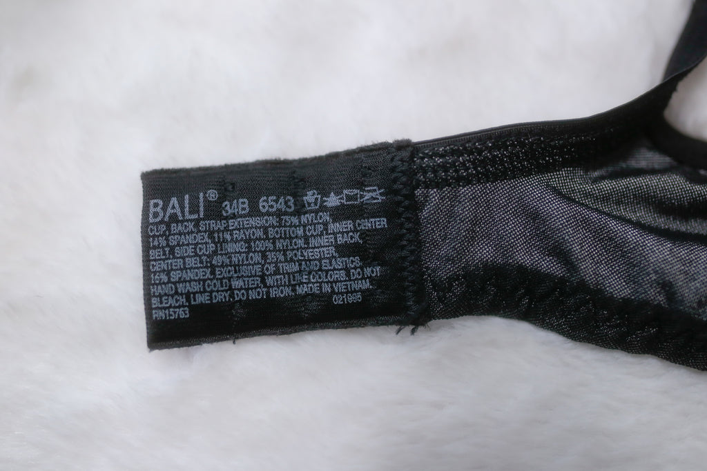 Bali 34B Lace Desire 6543 Seamed Lined Lace Unpadded Underwire Bra Black