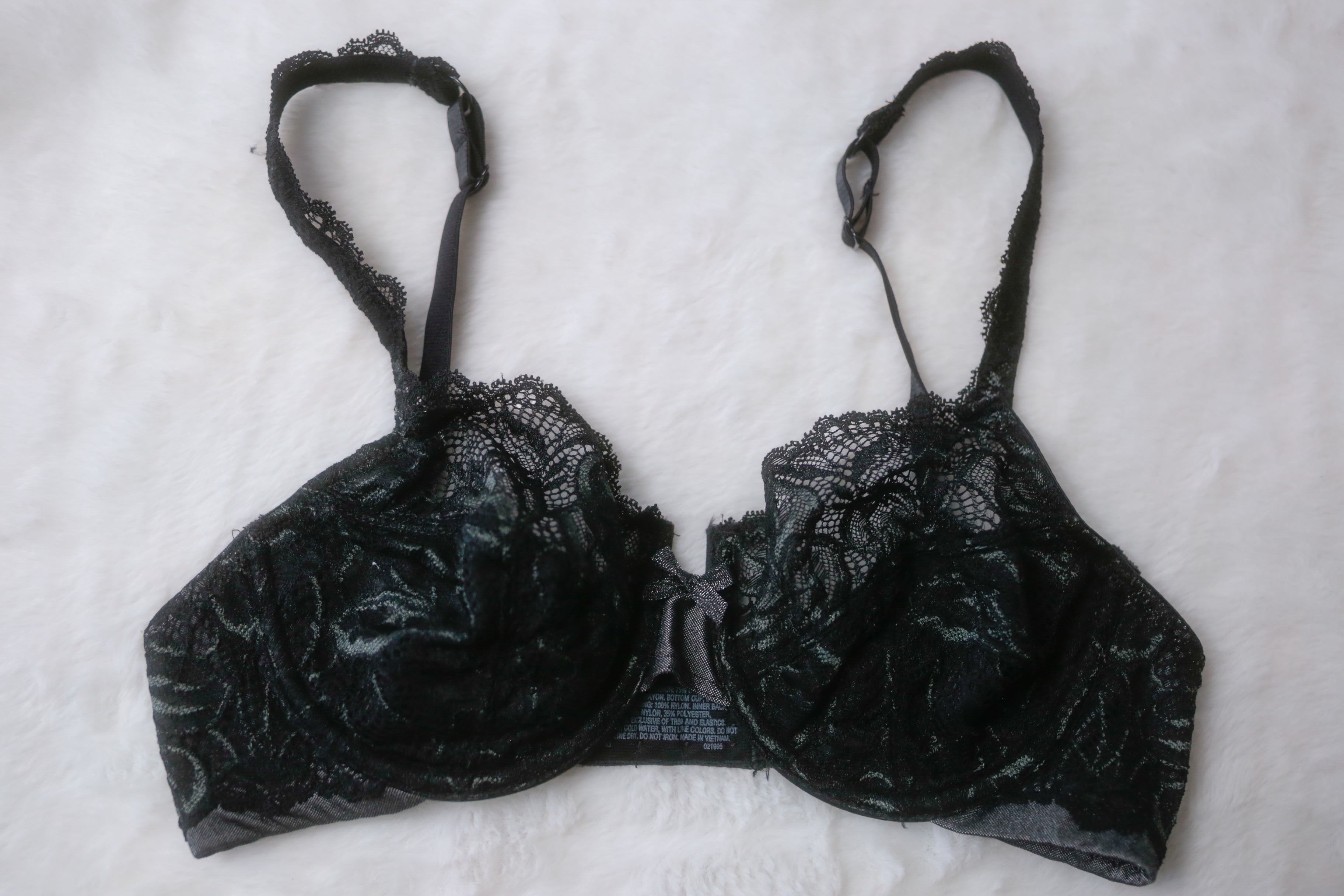 Bali 34B Lace Desire 6543 Seamed Lined Lace Unpadded Underwire Bra Black