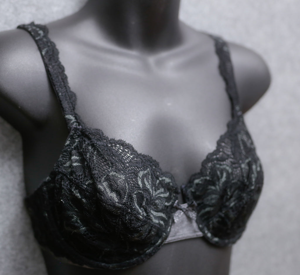 Bali 34B Lace Desire 6543 Seamed Lined Lace Unpadded Underwire Bra Black