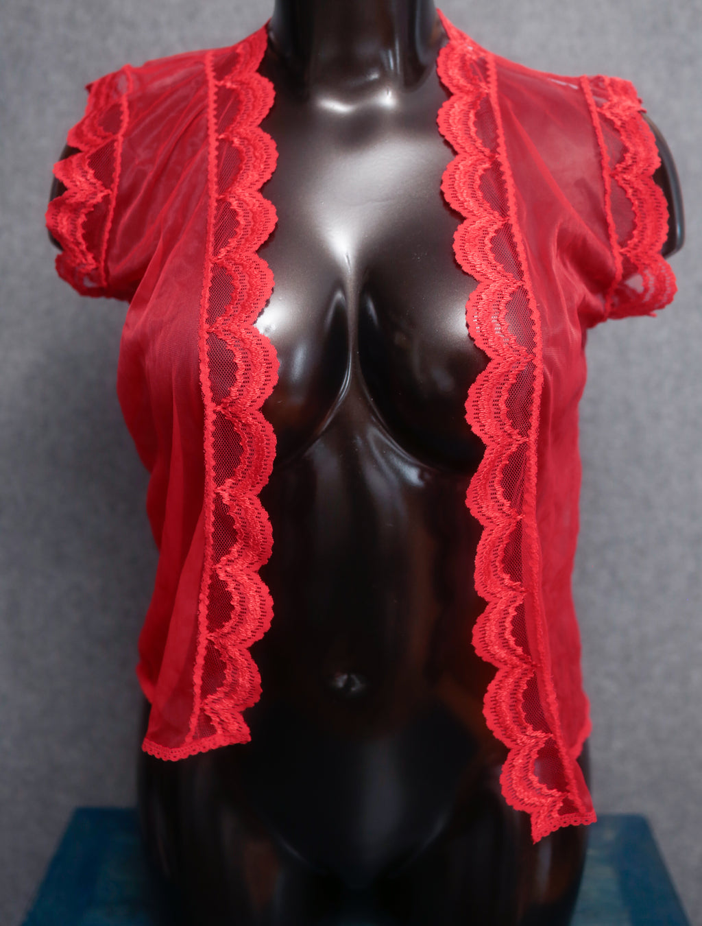 90s Vintage Red Tulle Mesh Lace Shawl Lingerie: Size Medium