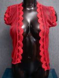 90s Vintage Red Tulle Mesh Lace Shawl Lingerie: Size Medium