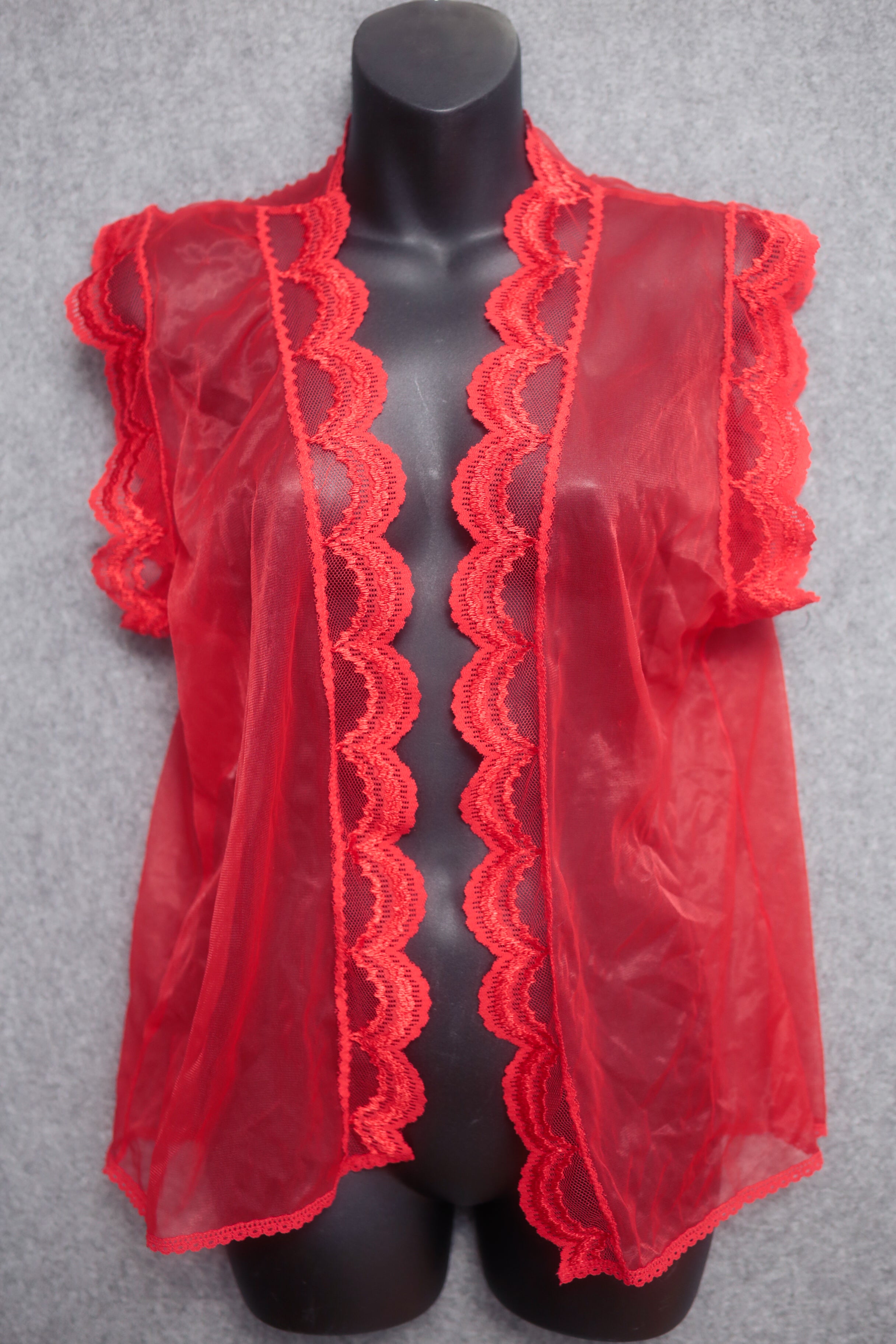 90s Vintage Red Tulle Mesh Lace Shawl Lingerie: Size Medium