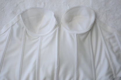Carnival White Vintage USA-made Low Back Bustier Corset Boned Bra: 38B