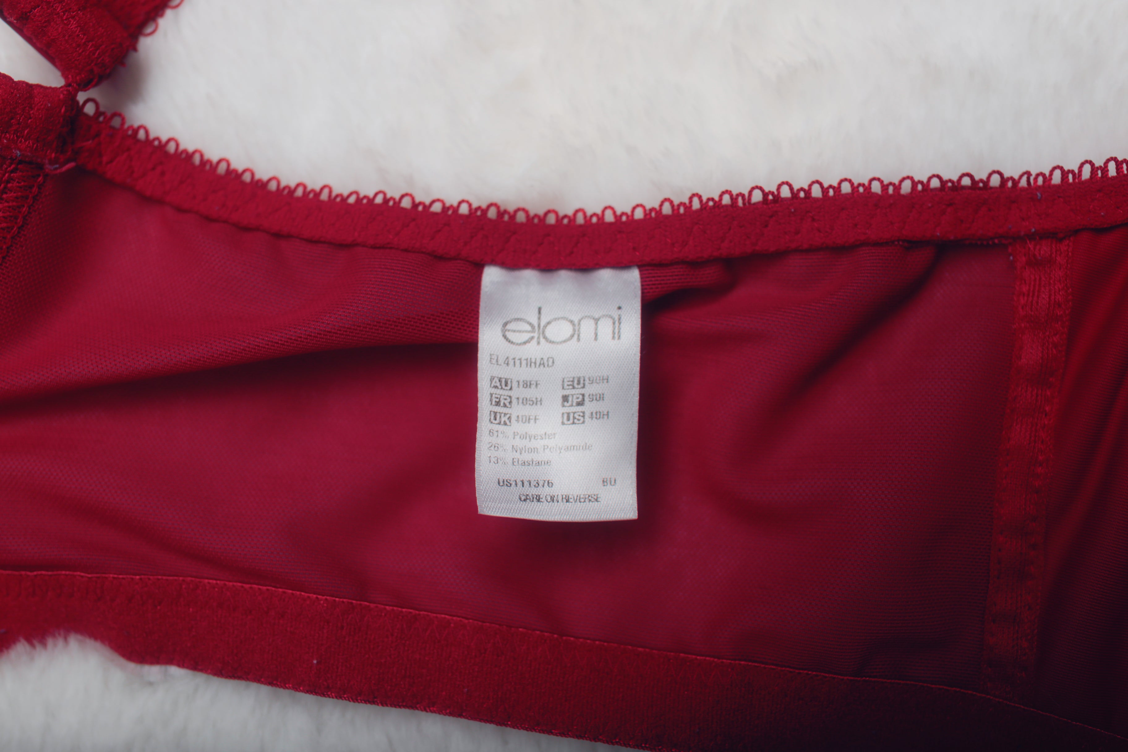 Elomi US 40H UK 40FF EL4111 Morgan Underwire Stretch Banded Unlined Bra Red